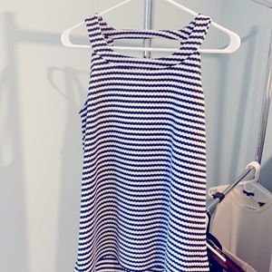 Blue and white striped open back thick tank top